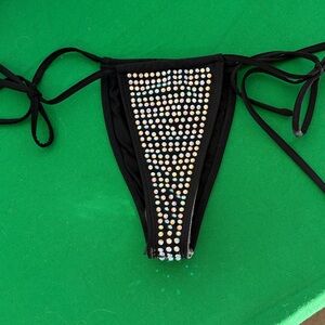 Hot & Delicious Black Rhinestone Bikini Bottom with Adjustable Side Ties